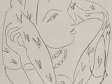 drawing of a woman in a scarf with a flower in her hand