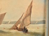 a painting of a couple of sailboats in the water