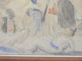 a painting of a group of people sitting on the ground