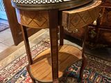 a table with a tray on top of it on a rug