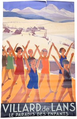 poster of a group of women dancing on a beach with mountains in the background