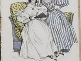 une illustration d'époque représentant deux femmes assises sur un canapé