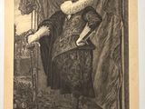 un vieux dessin en noir et blanc représentant un homme coiffé d'un chapeau et tenant une canne