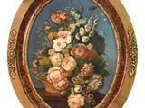 une peinture de fleurs dans un vase sur une table