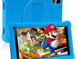 La tablette est bleue et comporte une image de Mario et Luigi.