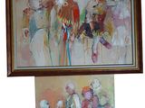 un tableau représentant un groupe de clowns et un tableau représentant une femme