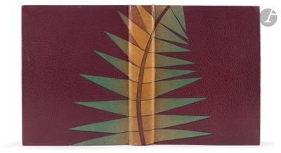 an image of a close up of a book with a palm leaf on it