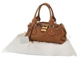 michael korsch brown leather handbag with gold hardware