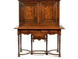 an image of an old wooden desk with a cabinet on top