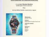 blaue certificate of authenticity of a watch with a picture of a woman