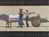 tableau représentant un homme et une femme avec une calèche