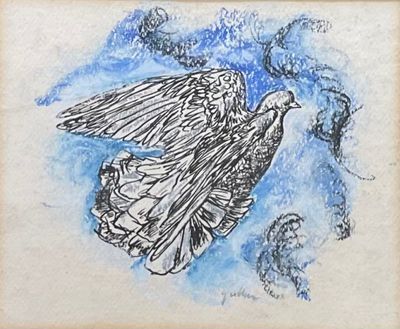 ECOLE ITALIENNE Colombe Dessin à la plume et gouache, porte …