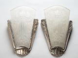pair of art deco wall sconces with etched glass panels