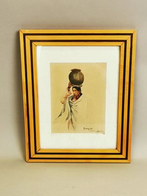 une image représentant un tableau où l'on voit une femme portant un pot sur la tête
