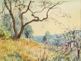 une image d'une peinture représentant un arbre dans un champ