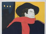 painting of a man with a red scarf and a black hat