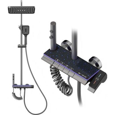 a shower head with a shower hose and a hand held shower head
