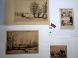 several old black and white pictures of animals in a field