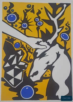 a picture of a picture of a deer with blue eyes