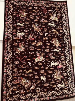 Tapis Iran dessins de chasse, fond noir 150 x 100