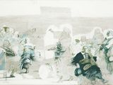 dessin représentant un groupe de personnes jouant d'un instrument sur scène