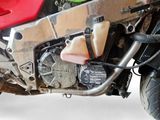 a close up of a motorcycle with a red and black engine
