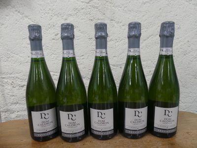 six bouteilles de vin sont alignées sur une table en bois