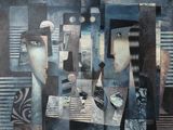 tableau représentant une femme tenant un oiseau dans la main et un autre oiseau dans la main