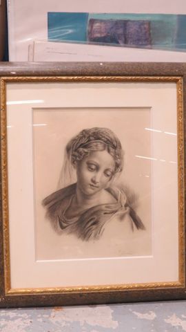 Dessin au fusain « femme » signé A. GAUTIER 43 x 33