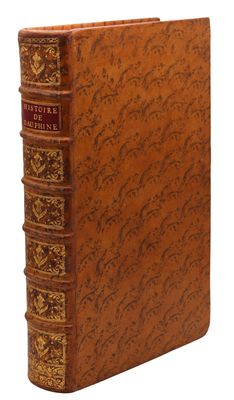 un vieux livre avec une couverture marron et des lettres dorées