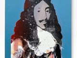 an image of a painting of a man with long hair on a blue background
