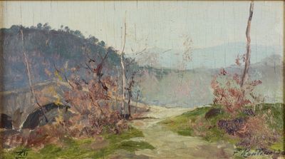 an image of a painting of a dirt road in the woods