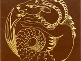 une image représentant un dragon doré sur fond marron