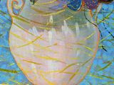 a painting of flowers in a vase on a table