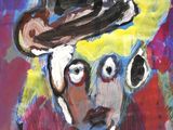 an image of a painting of a clown with a hat on
