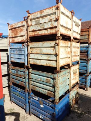 a lot of crates that are stacked on top of each other