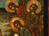 an image of a painting of an angel and a man kneeling down
