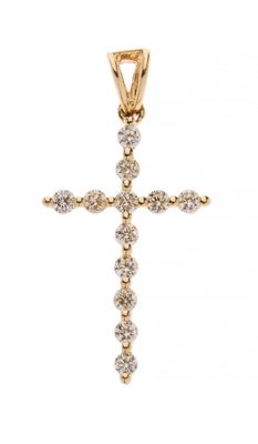 Pendentif en forme de croix en or jaune 14 carats serti de diamants