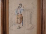 une image représentant un tableau sur lequel figure une femme tenant un panier