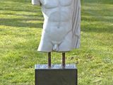 a statue of a man standing on a pedestal in the grass