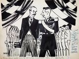 an image of a drawing of two men shaking hands in front of a crowd