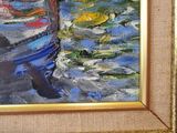 a picture of a painting of a boat in a body of water