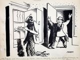 a cartoon of a man and a woman standing in front of an open door