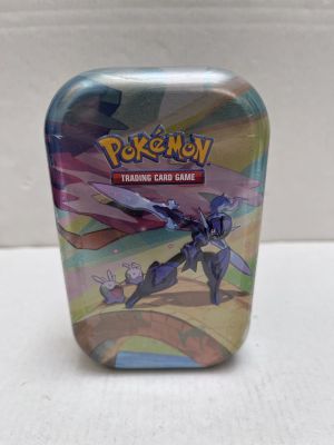 pokemon trading card game tin with a picture of a pokemon character