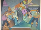 an image of a painting of a group of people walking down a street