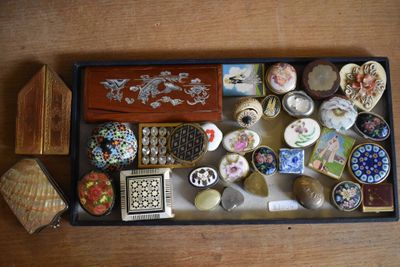 a tray full of assorted items sitting on a table