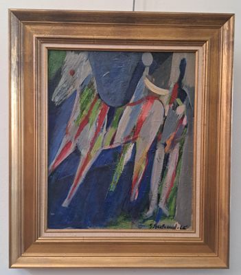 un tableau accroché au mur d'une pièce, représentant un cheval