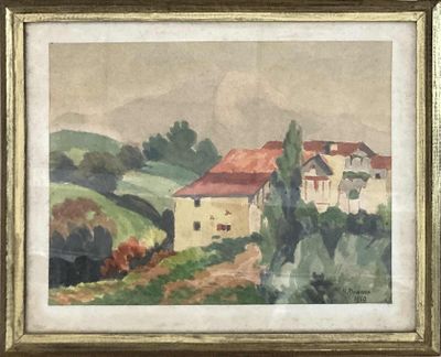 an image of a painting of a house on a hill