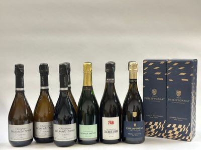 un groupe de six bouteilles de vin assises les unes à côté des autres