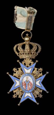 médaille de l'Ordre de la Couronne de France, avec un ruban bleu et une couronne d'or